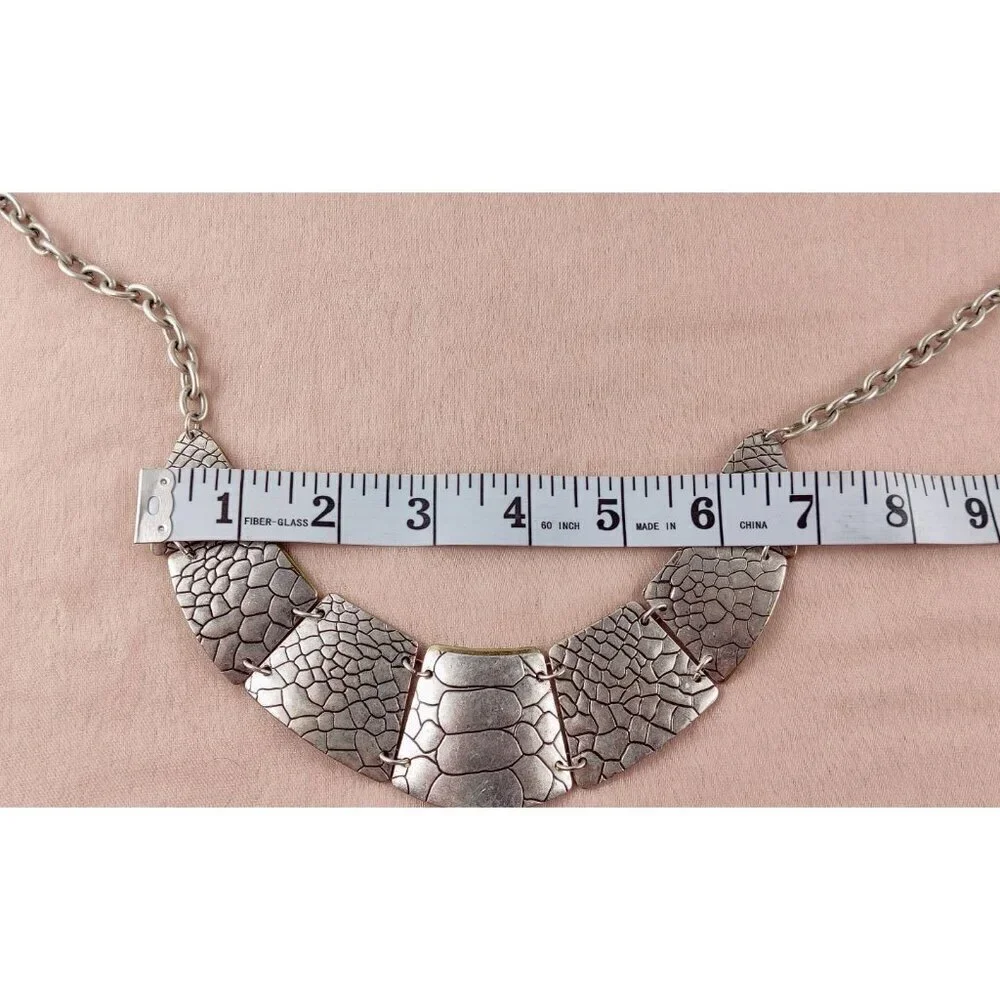 Premier Designs Silver Coker Necklace Exotic Reptile Emprint Tribal Double Sided